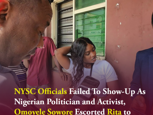 NYSC Officials Failed To Show-Up As Nigerian Politician and Activist, Omoyele Sowore Escorted Rita to Her LG Today