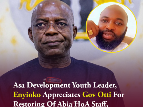 Asa Development Union Youth Leader, Enyioko Appreciates Governor Otti For Reinstatement Of Abia HoA Staff, Onwukwe Suspended For Nearly 3 Years